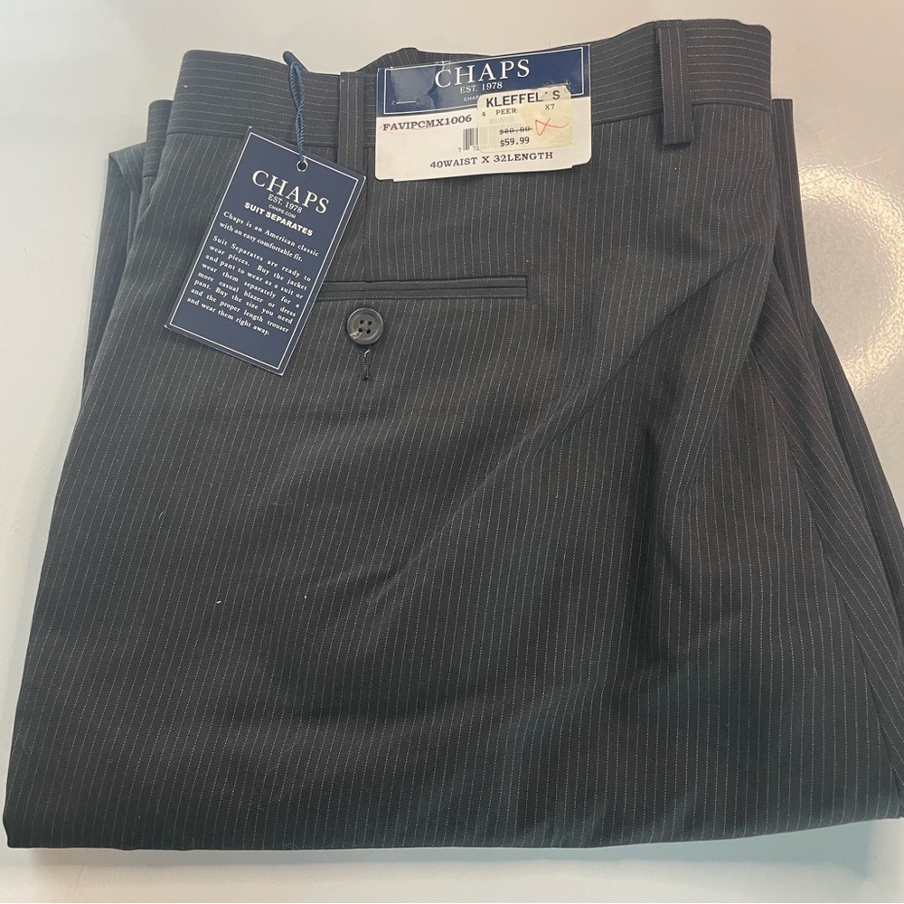 NWT Chaps 40W 32L Men’s Black Pinstripe Pants - Picture 2 of 8